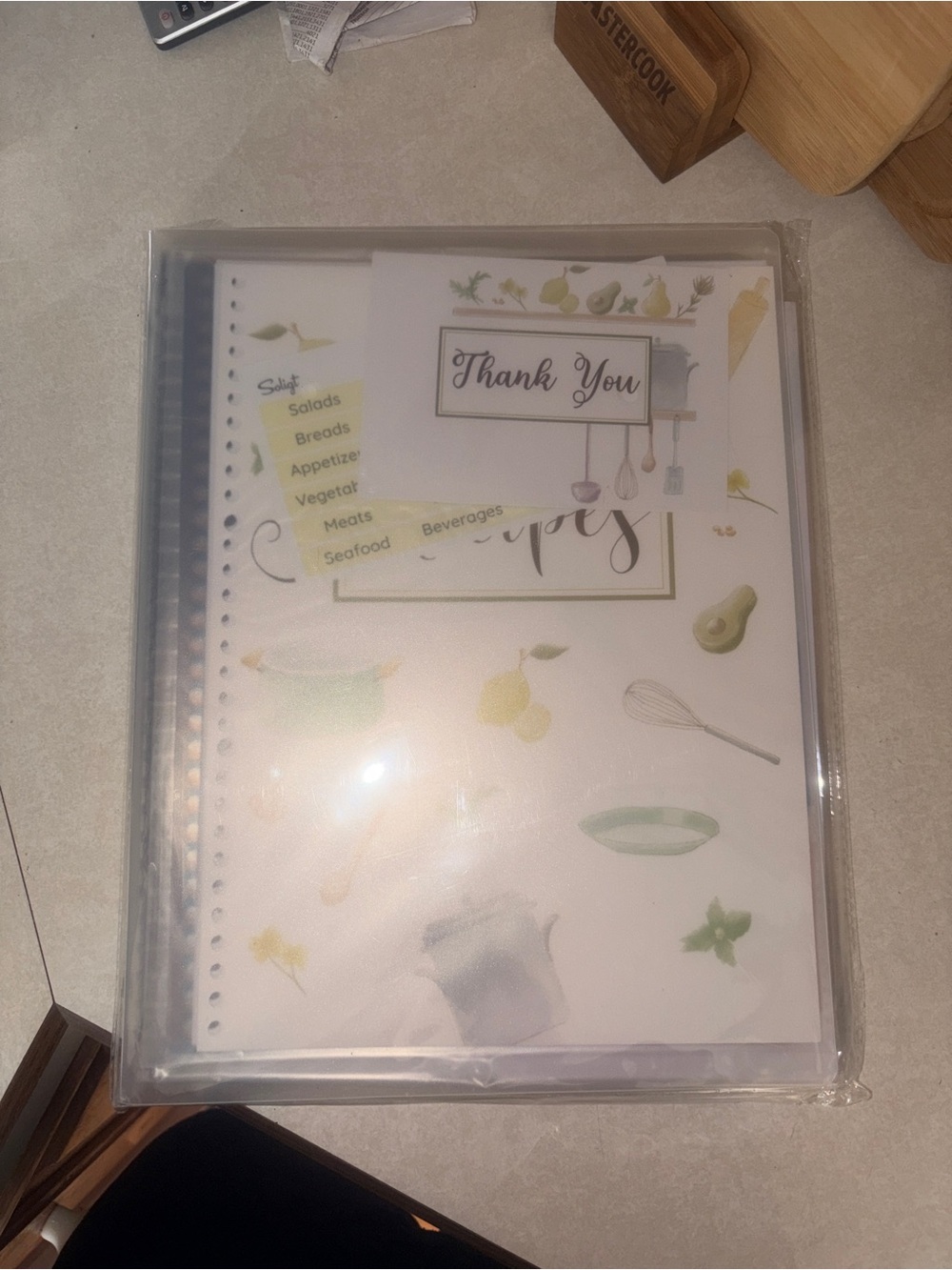 Thank You Recipe Notebook with Kitchen Illustrations - White & Green